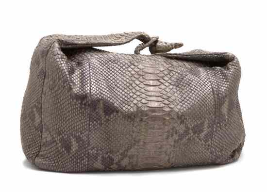 Appraisal: A Bottega Veneta Olive Metallic Python Tote with accompanying coin