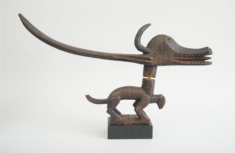 Appraisal: BAMANA CARVED WOOD ANTELOPE HEAD CREST MALI On ebonized wood