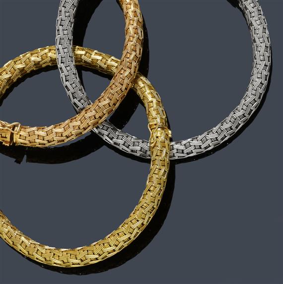 Appraisal: SET OF THREE GOLD BRACELETS White yellow and pink gold