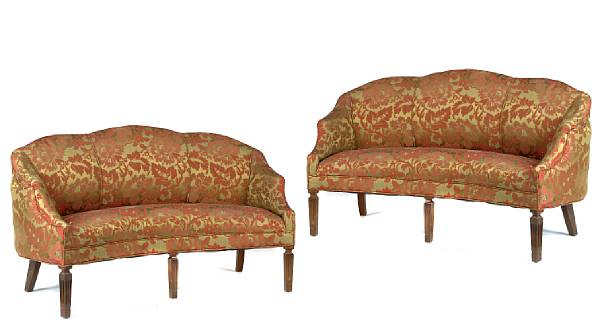 Appraisal: A pair of upholstered settees height in width ft in