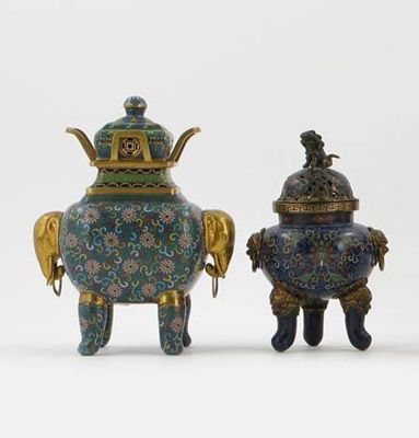 Appraisal: A miniature cloisonn koro and cover with gilt elephants head