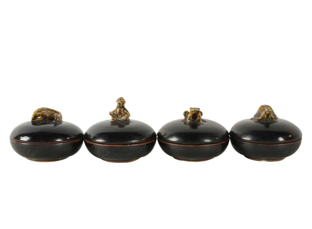 Appraisal: FOUR CHINESE GLAZED CERAMIC COVERED BOXESunsigned inches diameter inches high