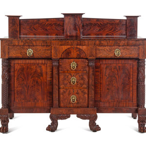 Appraisal: A Late Classical Carved and Highly Figured Mahogany Sideboard Likely