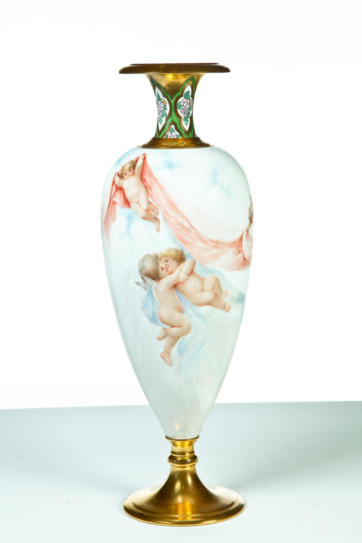 Appraisal: LIMOGES VASE WITH HAND PAINTED CHERUBS France st quarter- th