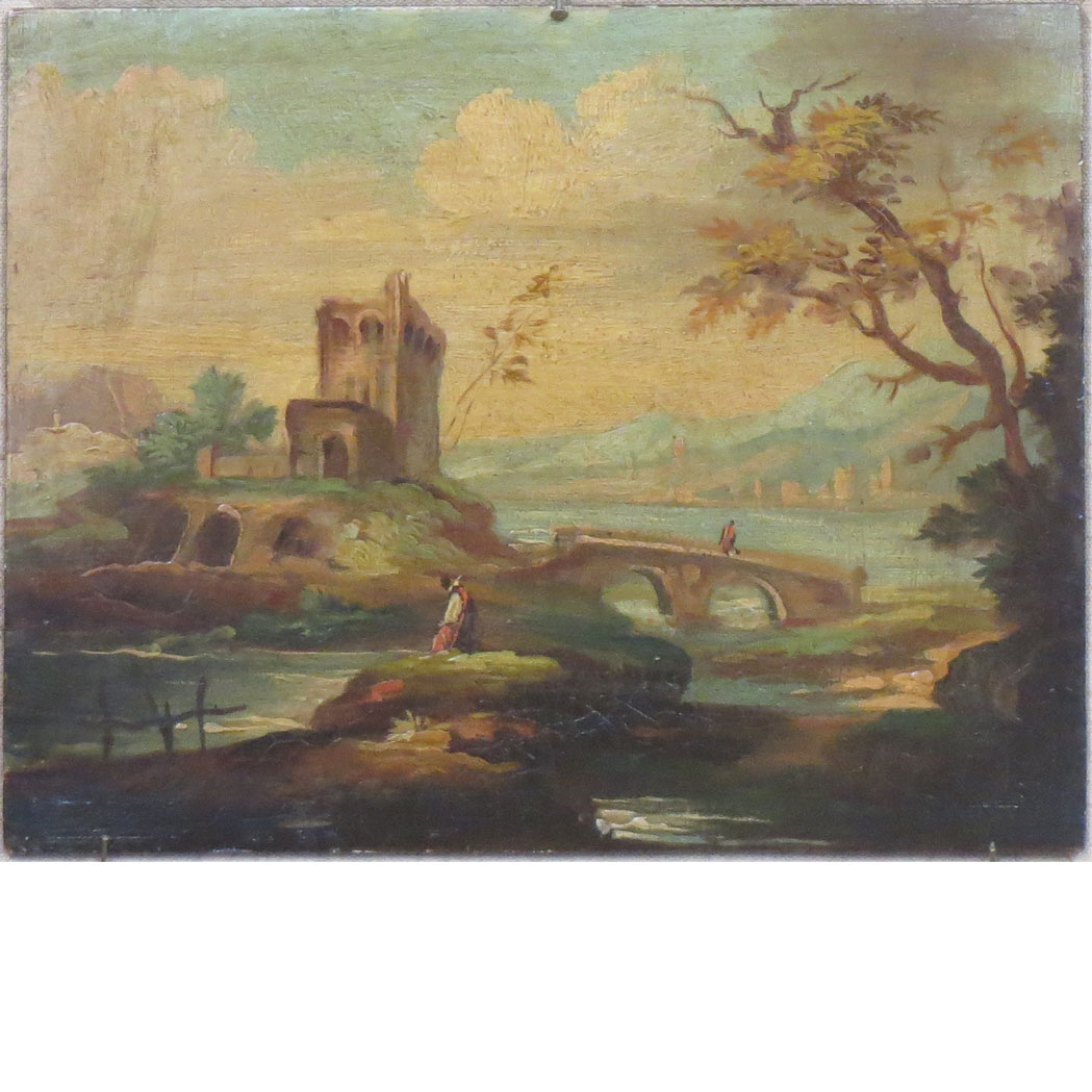 Appraisal: Italian School th th Century Landscape with Ruins Beside the