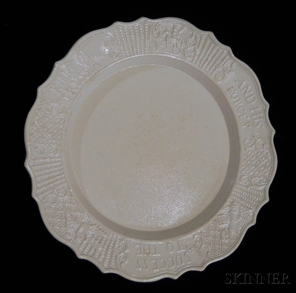 Appraisal: Staffordshire Salt-glazed Stoneware Plate England c molded dot basketweave and