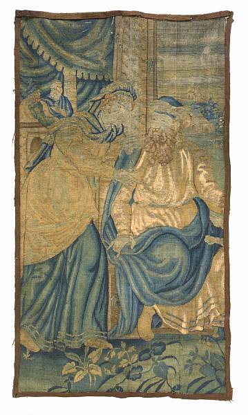 Appraisal: A Flemish Baroque tapestry fragment th century Depicting a seated