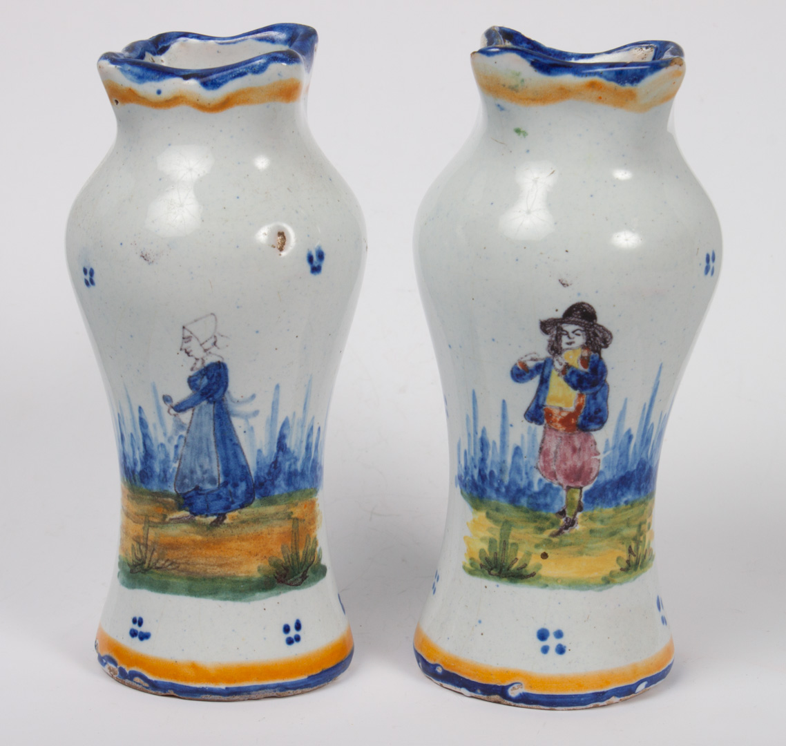 Appraisal: Pair of Malicorne faience bud vases early th century each