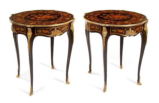 Appraisal: A Pair of Louis XV Style Gilt Bronze Mounted Marquetry