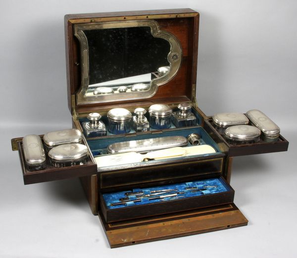 Appraisal: th Century French inlay toiletry and travel box having fourteen