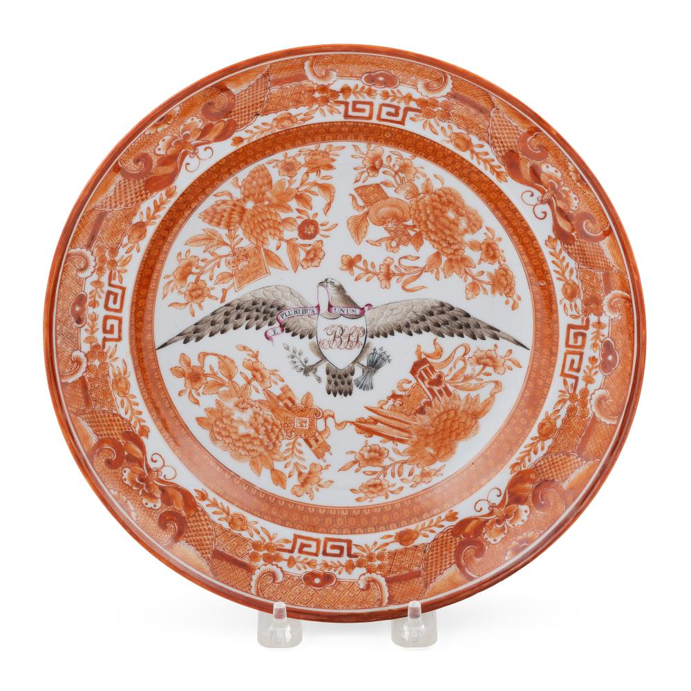 Appraisal: CHINESE EXPORT ORANGE FITZHUGH PORCELAIN AMERICAN EAGLE PLATE CIRCA -