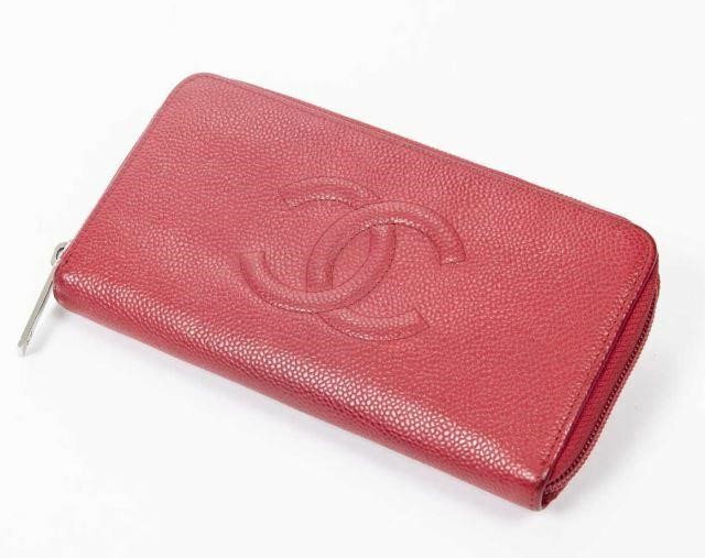 Appraisal: Chanel Timeless wallet in red caviar leather with silver-tone hardware