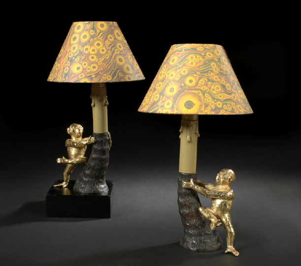 Appraisal: Diminutive Pair of French Parcel-Gilt and Patinated Brass Singerie Accent