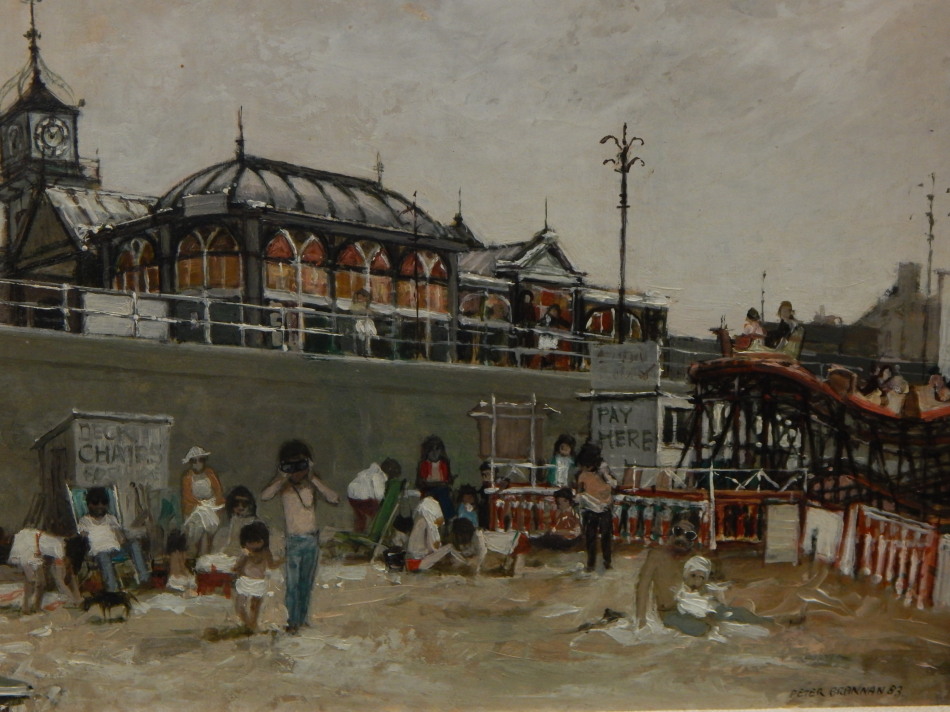 Appraisal: Peter Brannan - Cleethorpes beach scene oil on board signed