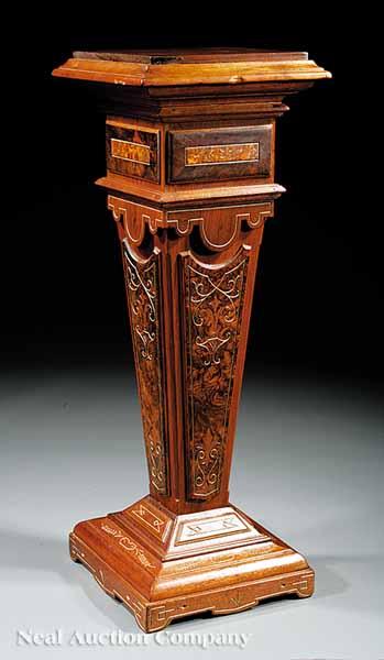 Appraisal: An American Renaissance Gilt Incised Walnut and Burl Pedestal c