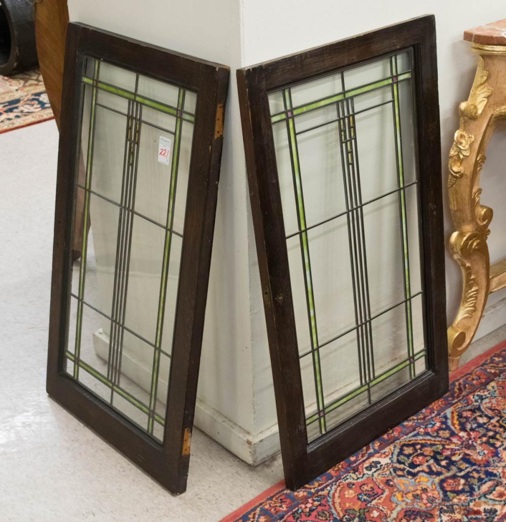 Appraisal: PAIR OF STAINED AND LEADED GLASS CABINET DOORS American Craftsman