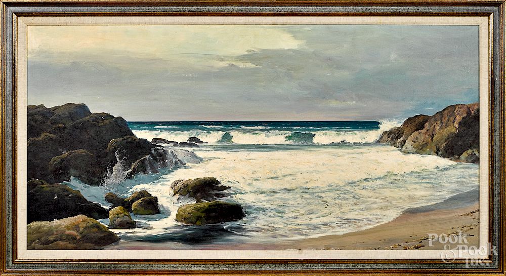 Appraisal: Robert William Wood oil on canvas coastal scene Robert William