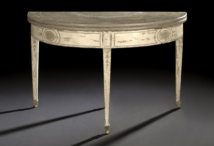 Appraisal: Louis XVI-Style Polychromed Flip-Top Table th century the demi-lune top