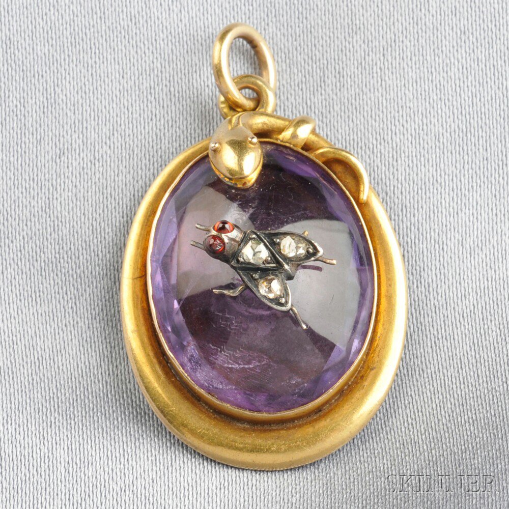 Appraisal: Antique Gold and Amethyst Pendant designed a cabochon amethyst mounted