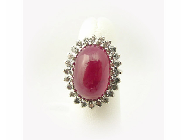 Appraisal: ct cabochon ruby ring with diamonds in K white gold