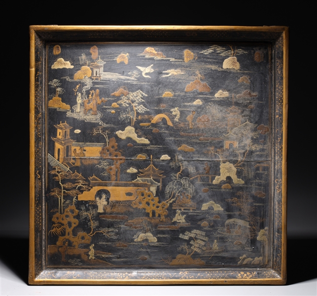 Appraisal: Large Chinese gilt lacquer tray with landscape and figures to