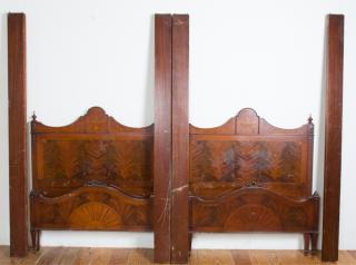 Appraisal: John Wanamaker Twin Beds Pair Pair of inlaid mahogany John