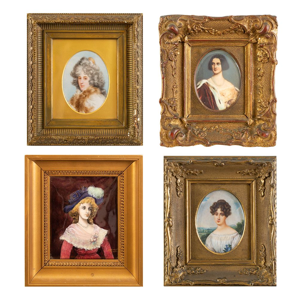 Appraisal: COLLECTION OF FOUR HANDPAINTED PORCELAIN PORTRAIT MINIATURES COLLECTION OF FOUR