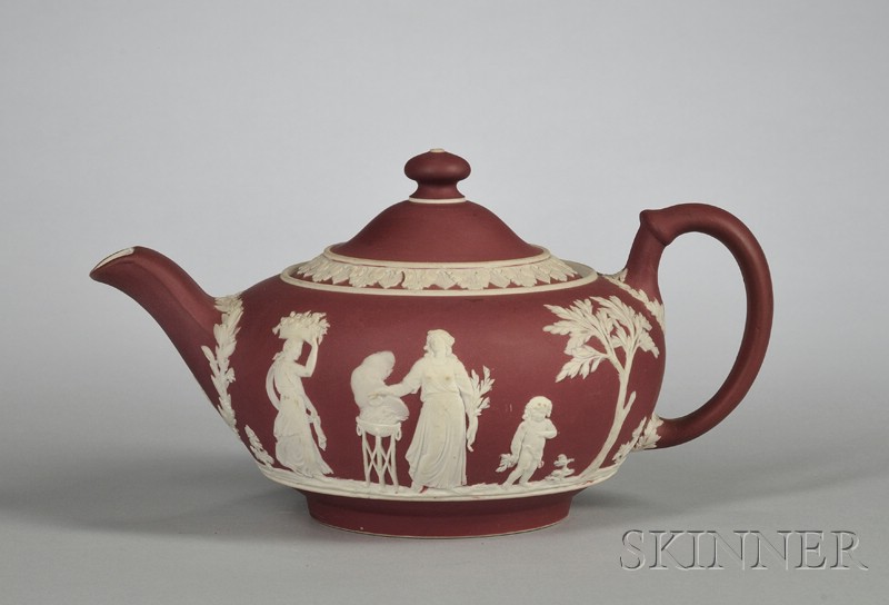 Appraisal: Wedgwood Crimson Jasper Dip Teapot and Cover England c applied