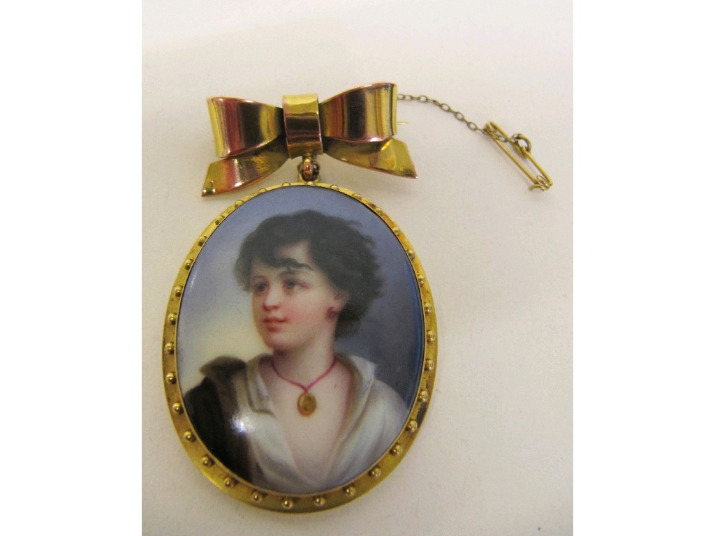 Appraisal: Victorian miniature in ct gold mount suspended from a yellow