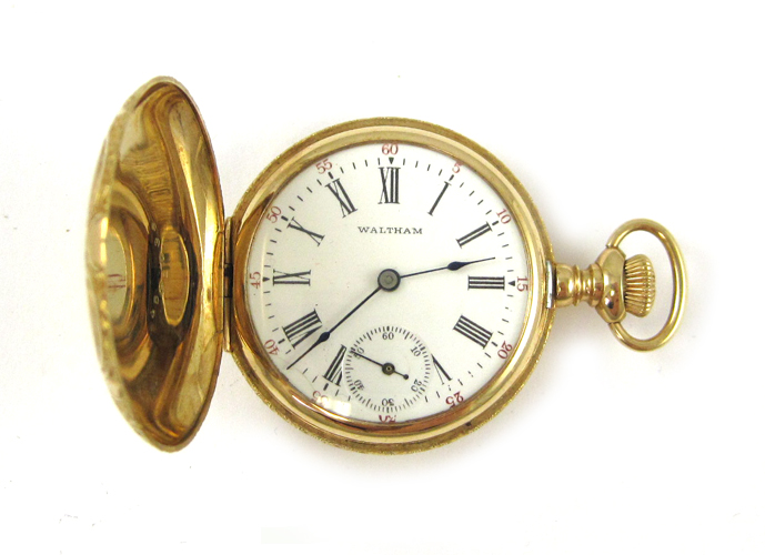 Appraisal: FOURTEEN KARAT GOLD HUNTER CASE POCKET WATCH American Waltham Watch