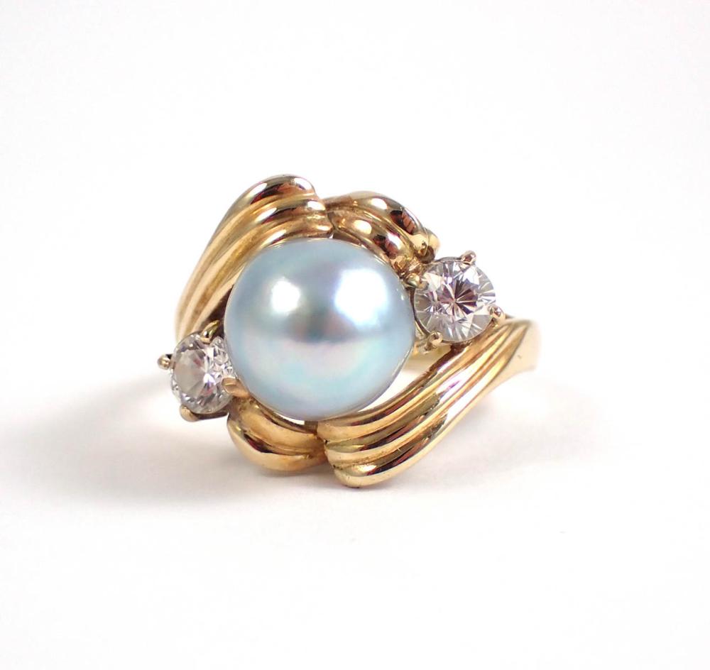 Appraisal: BLUISH GREY PEARL AND FOURTEEN KARAT GOLD RING set with