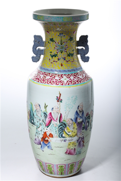 Appraisal: Tall Chinese enemaled porcelain vase with central figure design handles