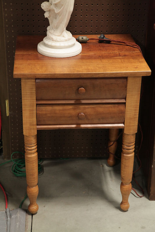 Appraisal: TWO DRAWER STAND Cherry and curly maple with poplar and