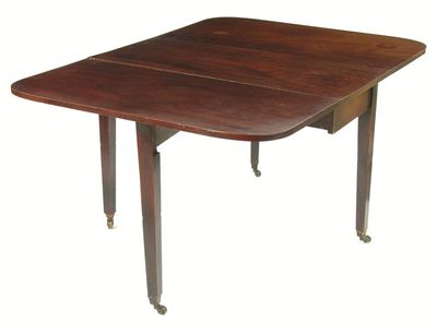 Appraisal: A late George III mahogany drop leaf table the figured