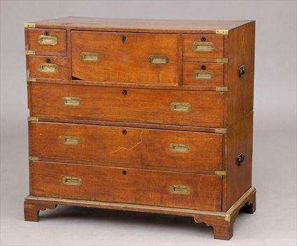 Appraisal: BRASS-MOUNTED CAMPHOR TWO-PART CAMPAIGN CHEST The upper part with fitted