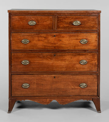 Appraisal: Federal Walnut Five-Drawer Chest Piedmont North Carolina or Virginia early