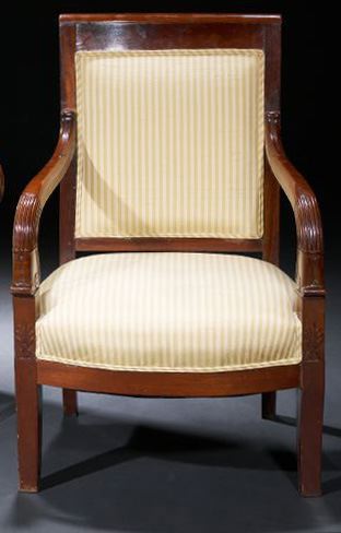 Appraisal: Restauration Mahogany Fauteuil mid- th century with a padded rectangular