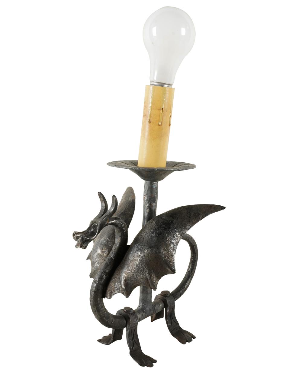 Appraisal: BUSHERE SON FIGURAL DRAGON LAMPwith added mica shade inches to