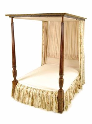 Appraisal: A mahogany tester bed the canopy painted a band of