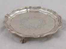 Appraisal: A hallmarked silver three footed salver approx cm diameter Sheffield