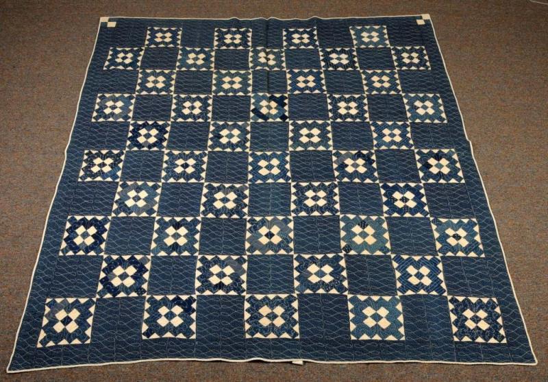 Appraisal: Antique Blue White Patch Quilt Description Hand and machine stitched