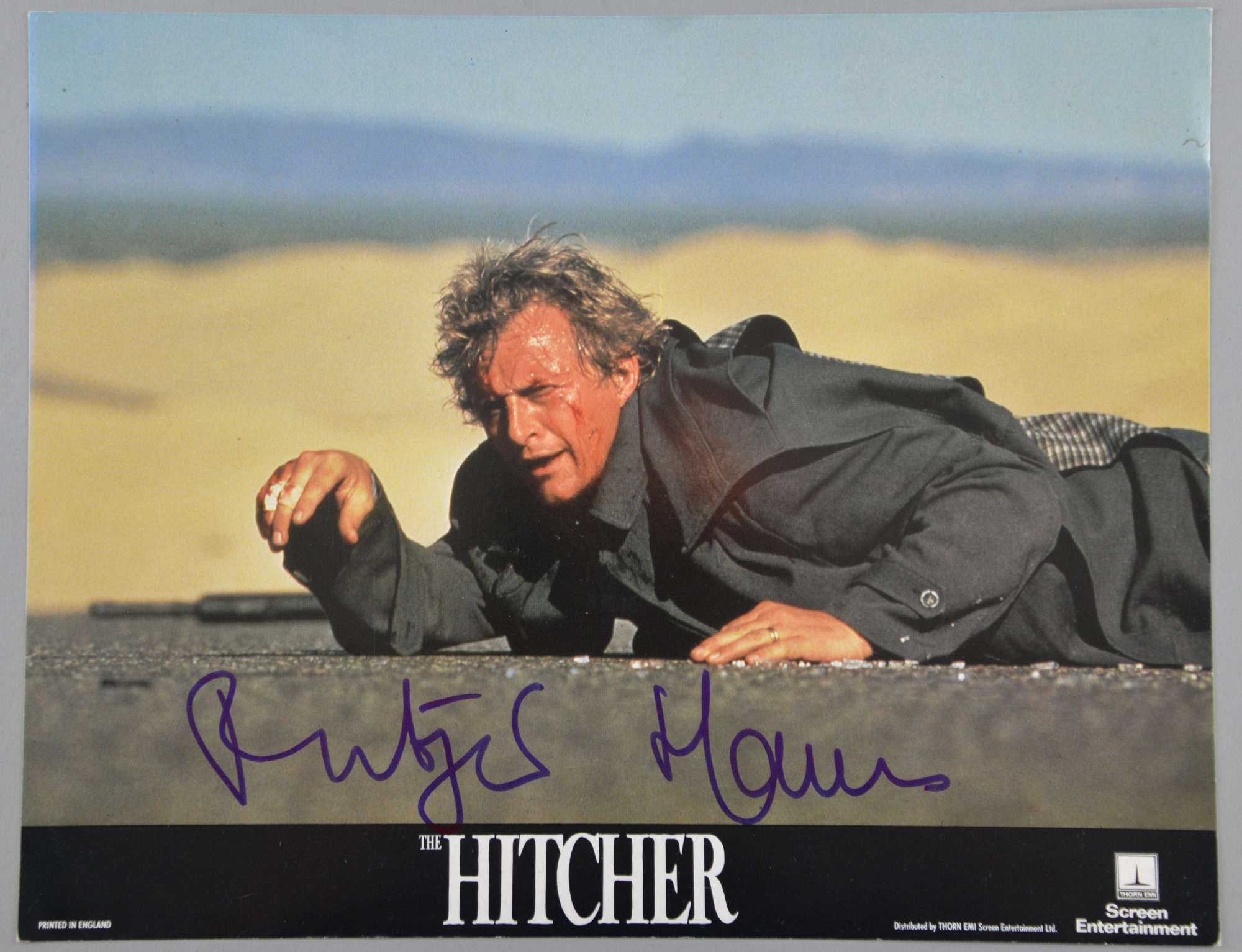 Appraisal: The Hitcher US Lobby card signed on front by Rutger