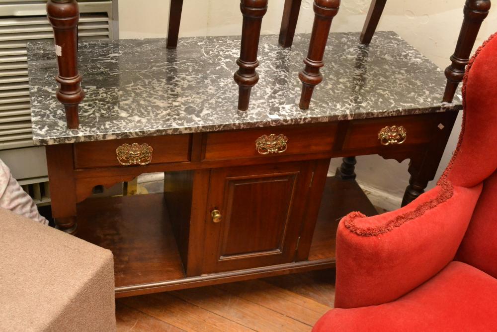 Appraisal: EDWARDIAN MARBLE TOP BLACKWOOD WASH STAND EDWARDIAN MARBLE TOP BLACKWOOD