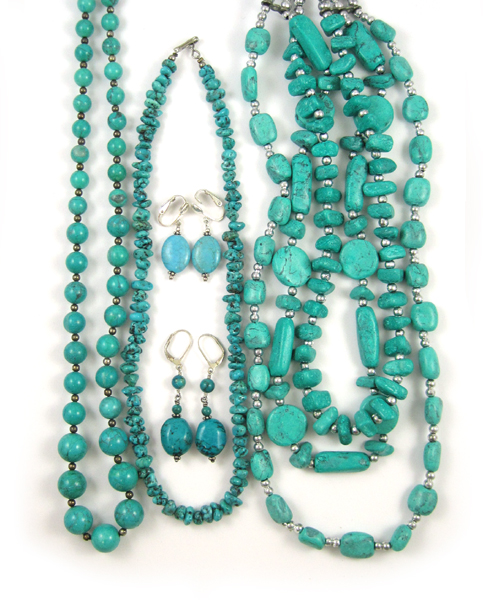 Appraisal: THREE TURQUOISE NECKLACES AND TWO PAIR OF EARRINGS the necklaces