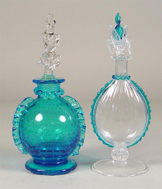 Appraisal: Two Handblown Perfume Bottles Royal blue handblown perfume bottle with