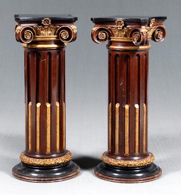 Appraisal: Pair Corinthian pedestals classical style parcel gilt capitals laminated mahogany