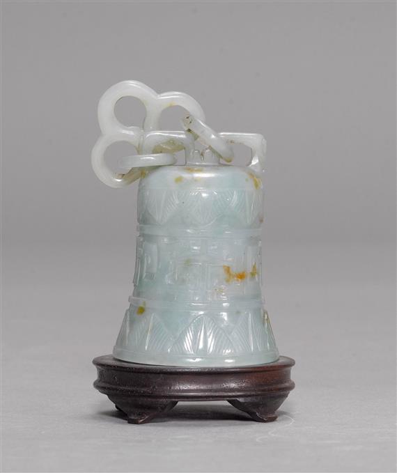 Appraisal: JADEITE BELL China th th c H cm Greenish jadeite