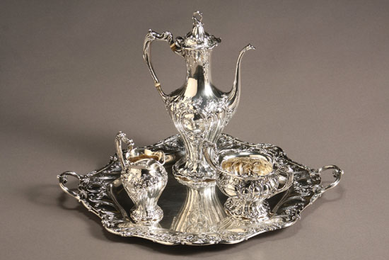 Appraisal: Gorham Sterling Three-Piece Coffee Set with Tray Providence - In