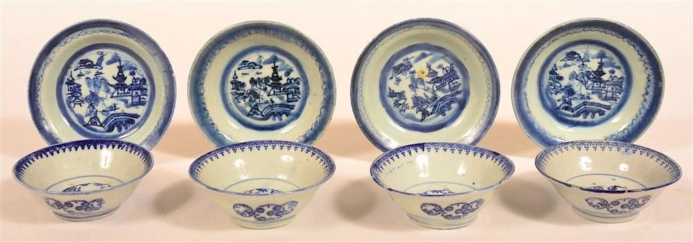 Appraisal: Canton Blue and White Porcelain Bowls Eight Various Canton Blue