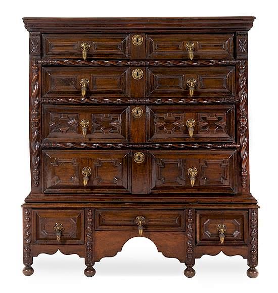 Appraisal: A Charles II Oak Chest on Stand Height x width